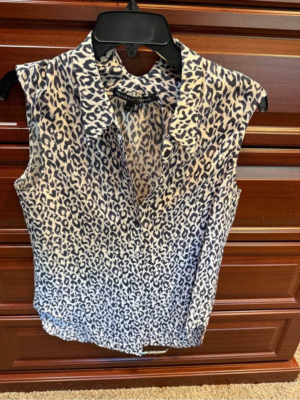 Theyskens' Theory Sleeveless Leopard Print Blouse - Navy & White